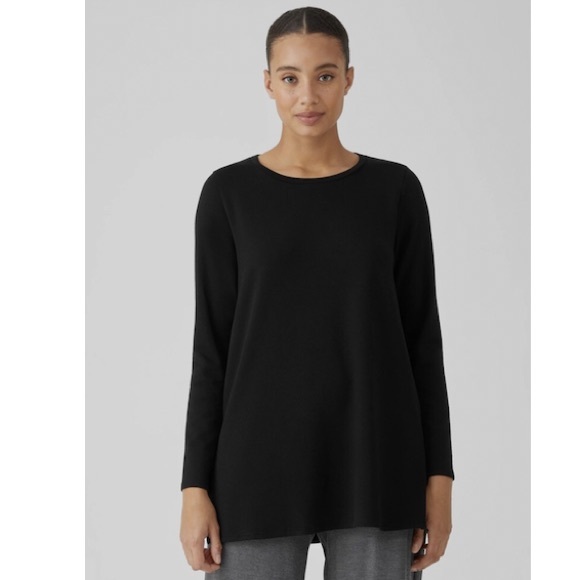 Eileen Fisher Long Sleeve Black Relaxed Stretch Knit Jersey Pullover Tee Tunic M - Picture 1 of 10